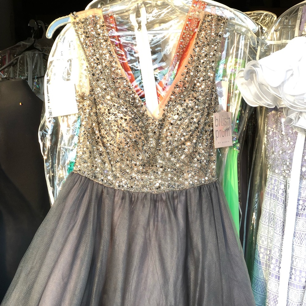 Blush Prom Gunmetal short dress size 12